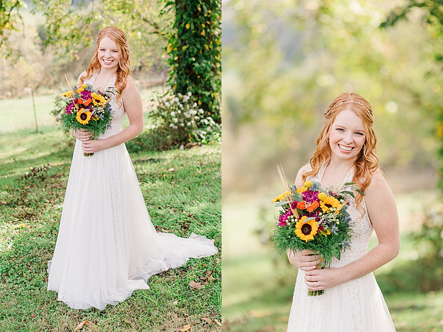bride portraits with fall florals