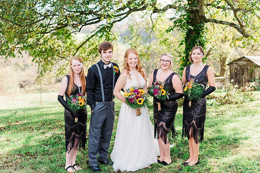 bride and bridesmaids with art deco dresses