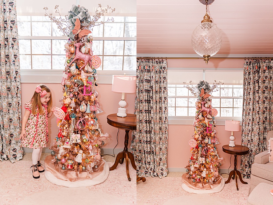 little girls pink christmas tree and pink room