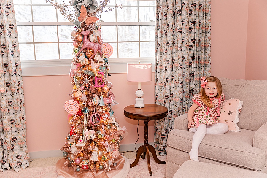pink christmas tree in little girls room