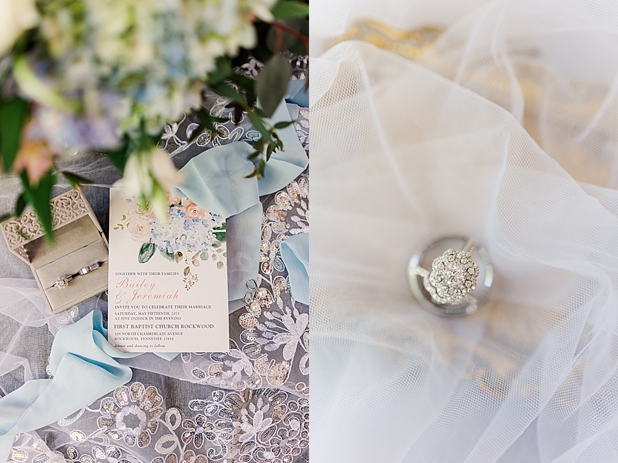 blush and blue floral wedding invitation