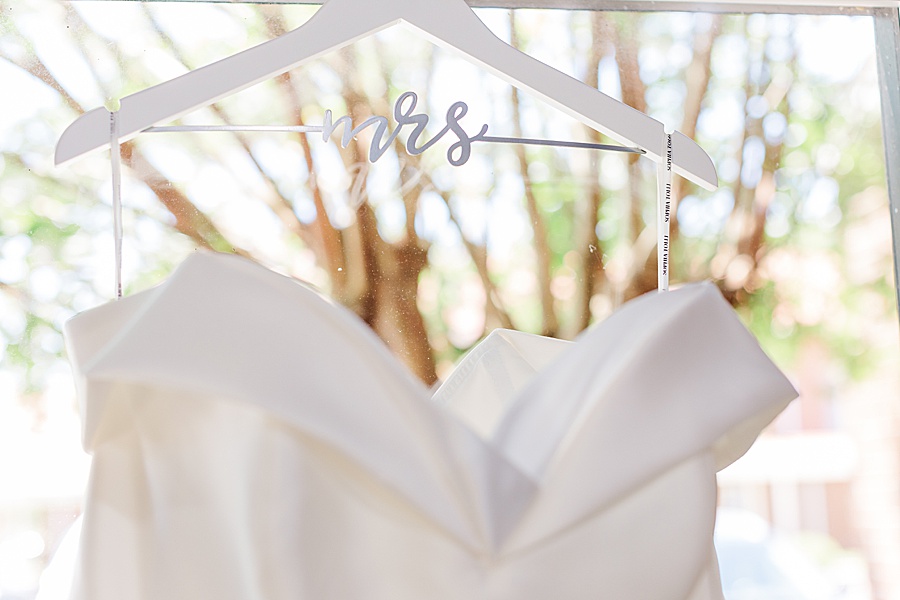 satin wedding dress on Mrs hanger