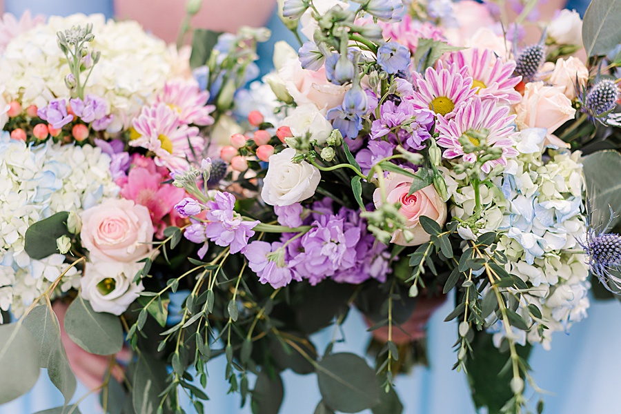 blush and blue wedding florals