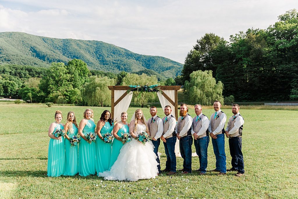 rustic mountain wedding party