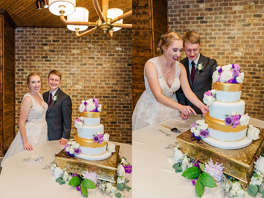 elegant gold white and lavender wedding cake