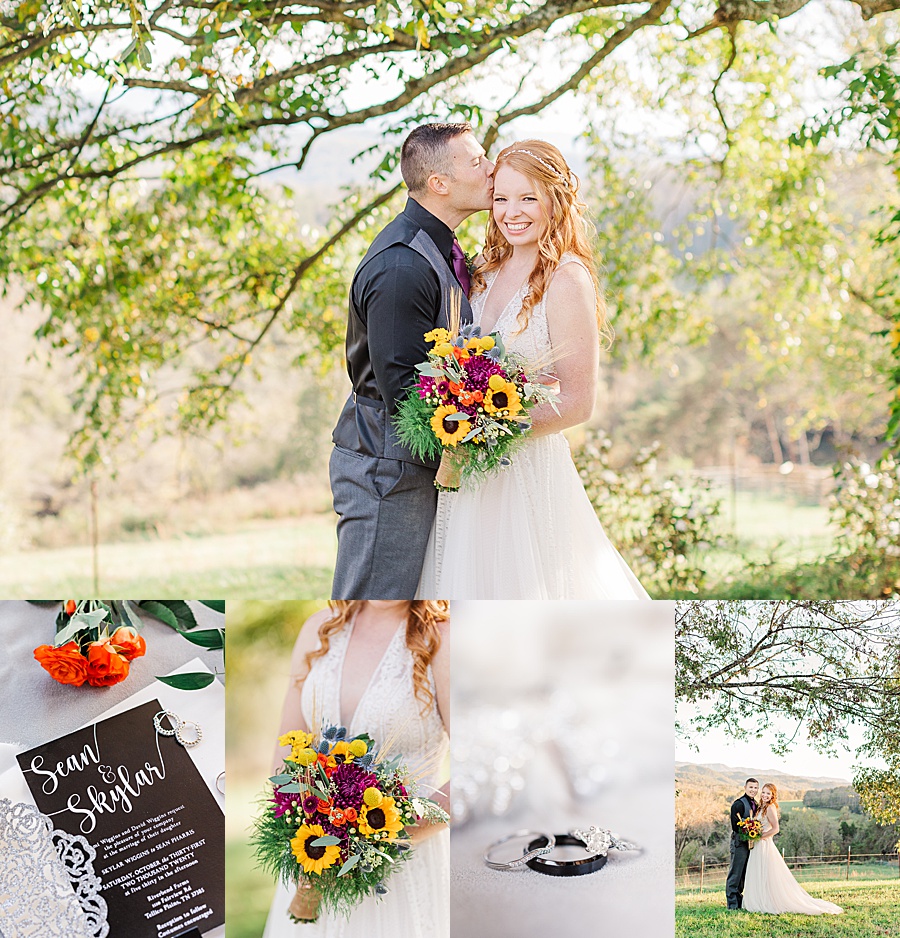 halloween wedding with sunflowers and fall leaves