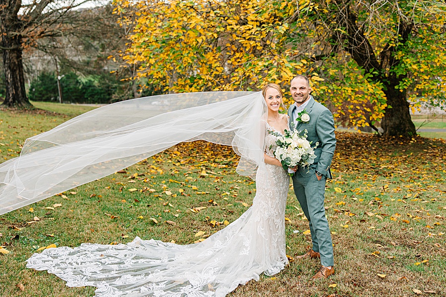 Bride & groom with flying veil at park wedding in Knoxville TN by Mandy Hart Photo, Knoxville TN Wedding Photographer