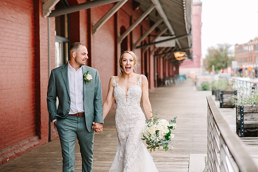 Bride and groom at Jackson Terminal events wedding in Knoxville TN by Mandy Hart Photo, Knoxville TN Wedding Photographer