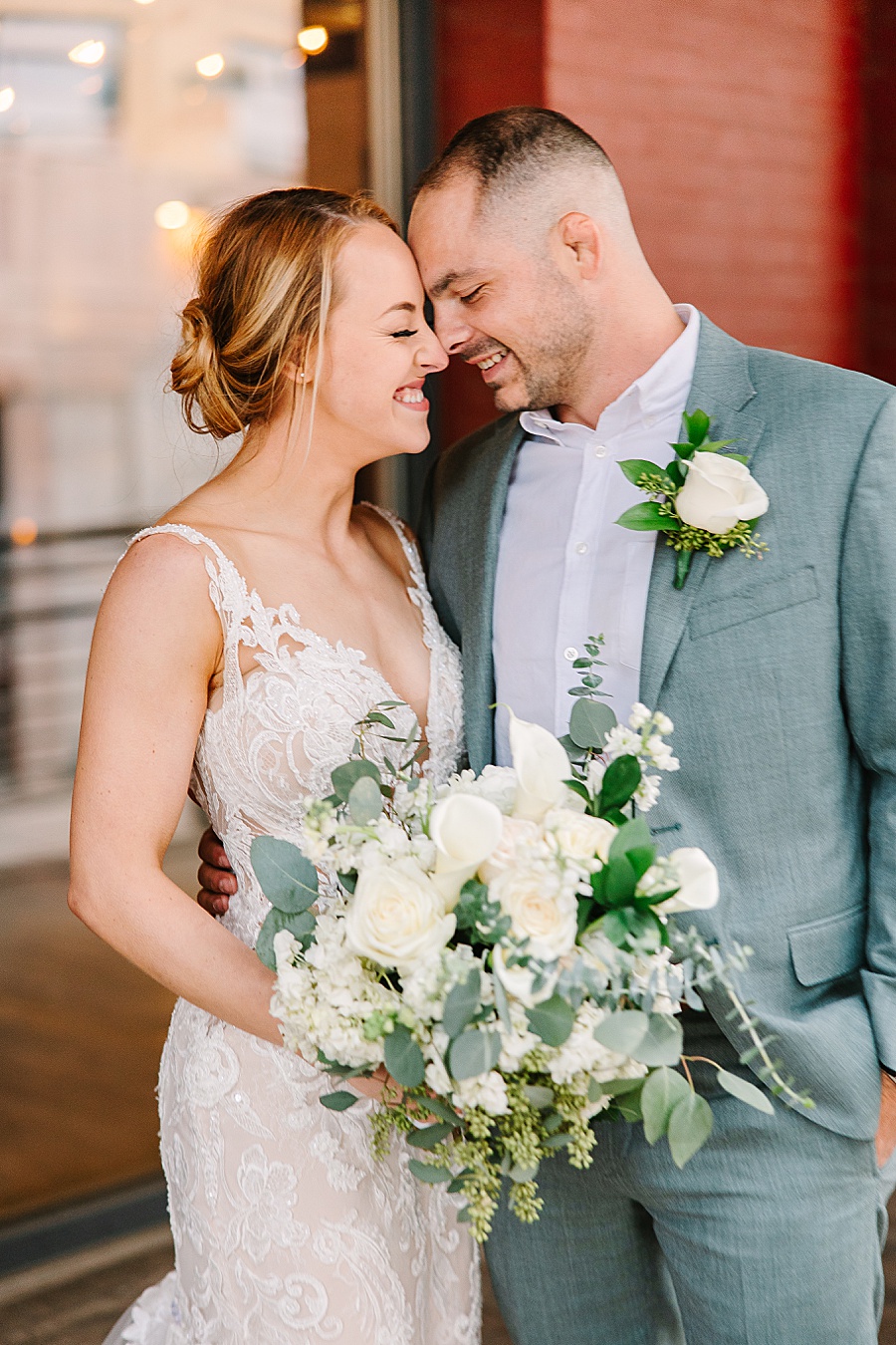 Bride and groom at Jackson Terminal events wedding in Knoxville TN by Mandy Hart Photo, Knoxville TN Wedding Photographer