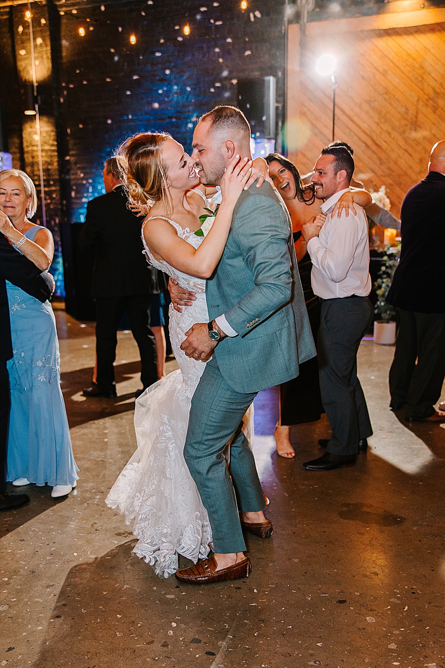 Bride & Groom dancing at reception at Jackson Terminal events wedding in Knoxville TN by Mandy Hart Photo, Knoxville TN Wedding Photographer