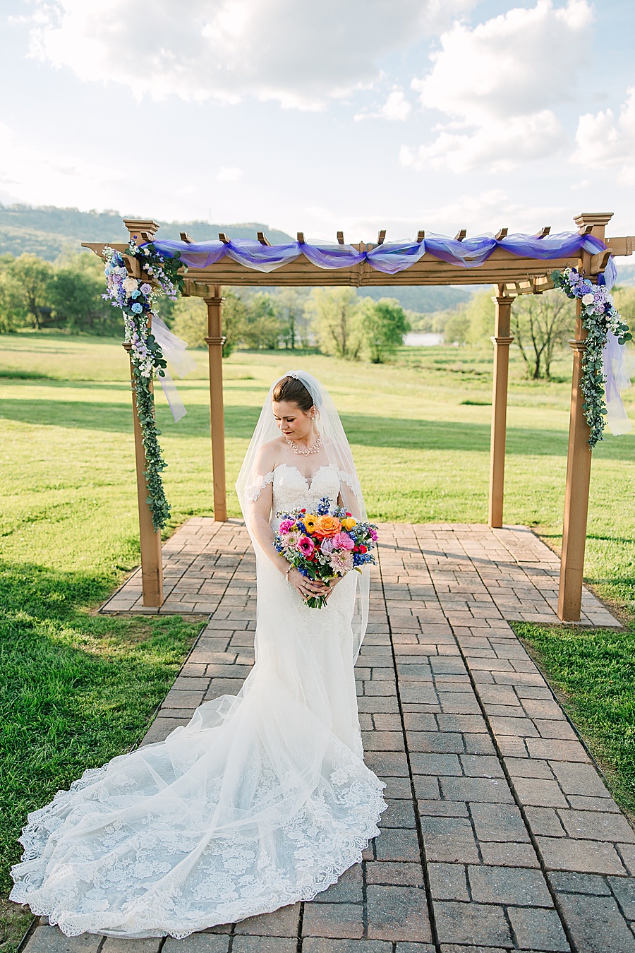 bridal portrait at river front ceremony site at Tennessee Riverplace in Chattanooga