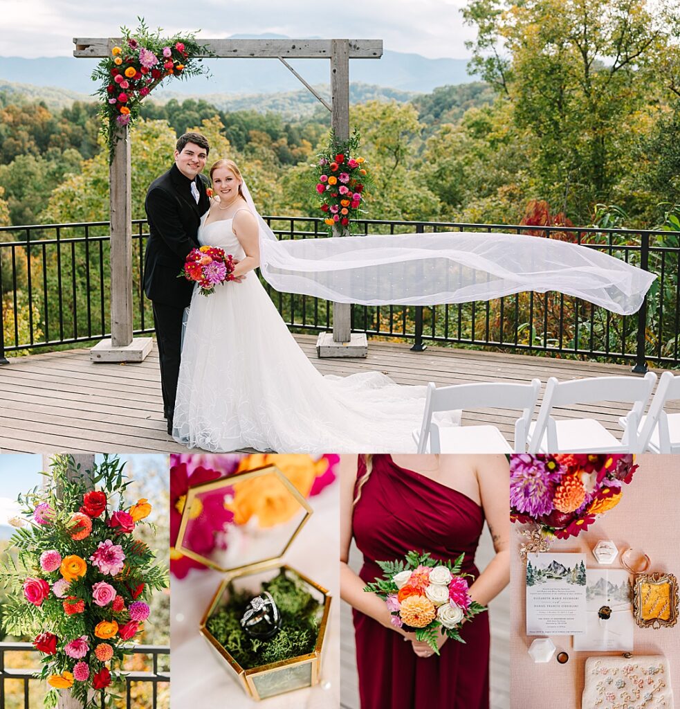 vibrant colorful fall Smoky Mountain wedding at the Venue at Greenbrier Estate