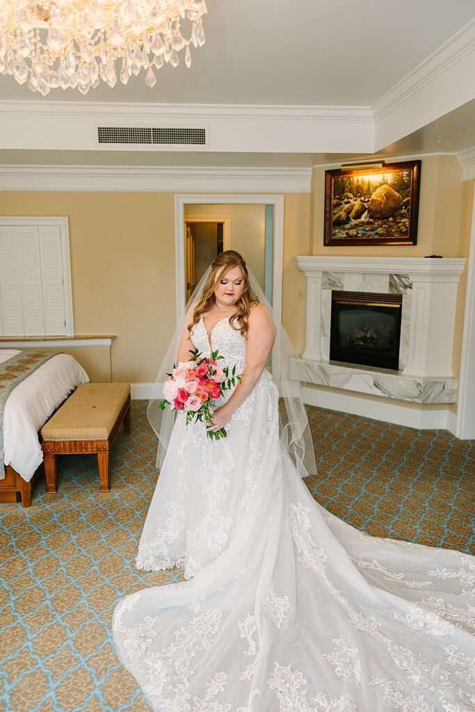 bridal portrait in Broadmoor suite on wedding day