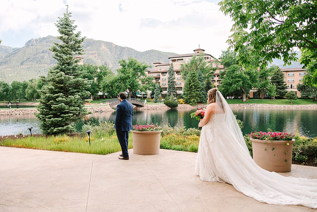 bride and groom first look