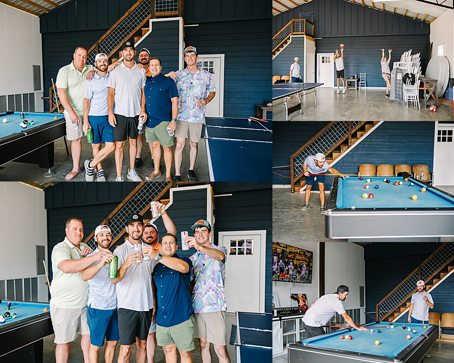 groom and groomsmen enjoying the amenities at candies creek farm