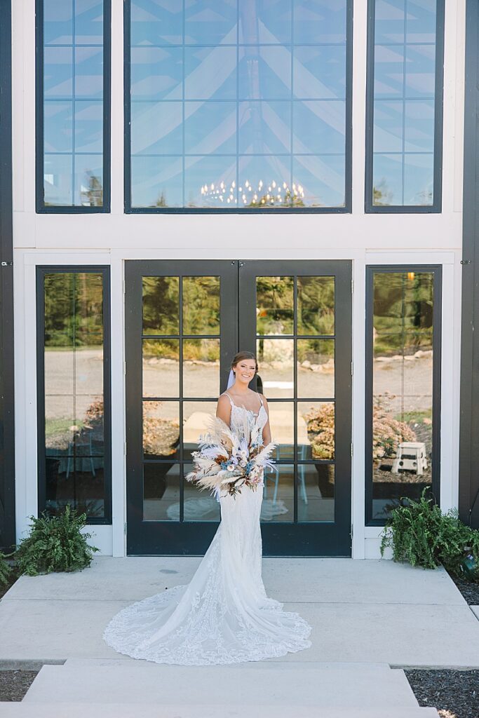 bridal portrait in front of candies creek farm for a fall wedding