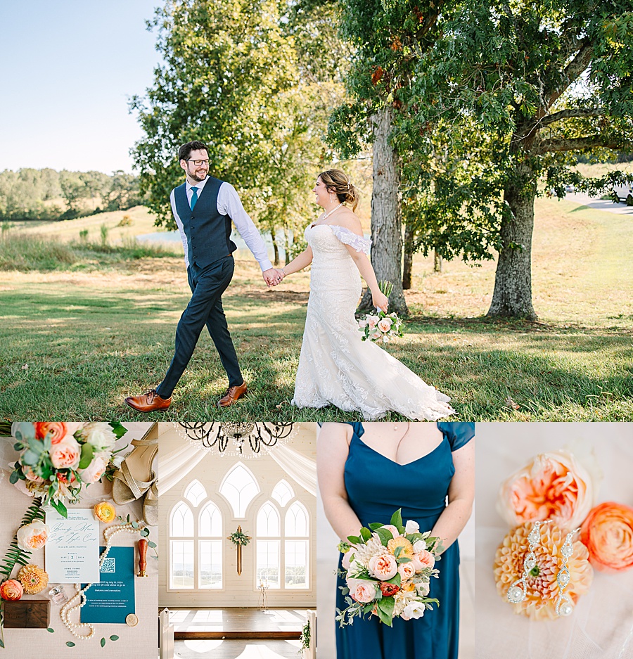 Summer wedding at Howe Farms Highlands Chapel in navy and peach 