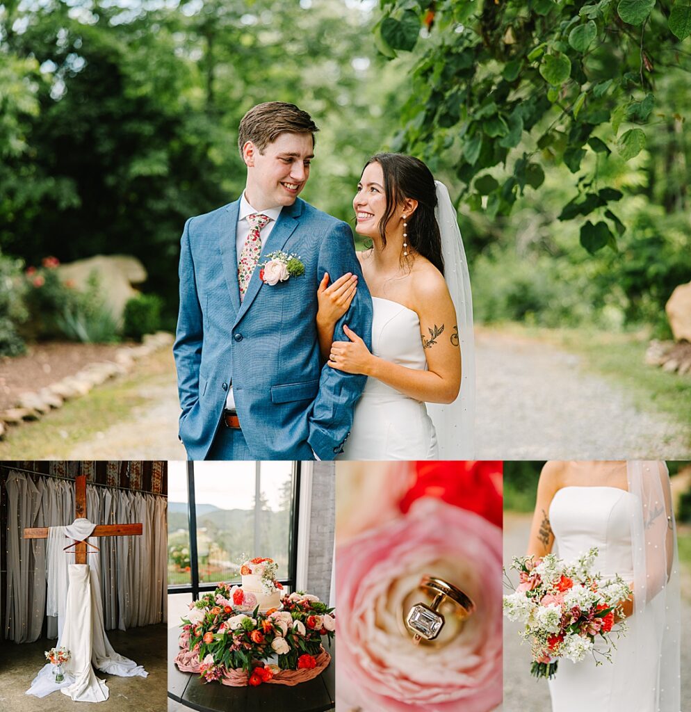 spring wedding at the Venue at the bluffs with beautiful pink and coral florals