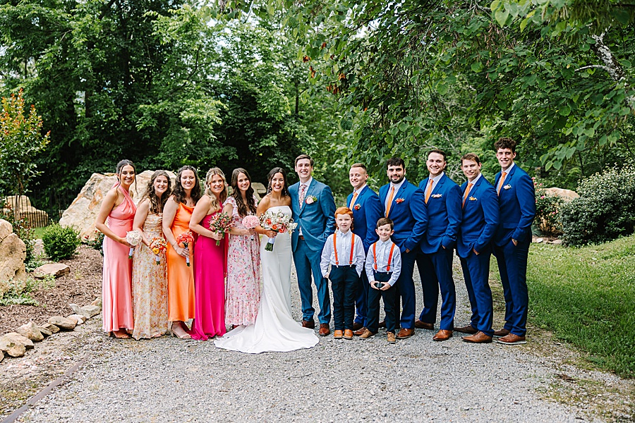 full bridal party after wedding at venue at the bluffs