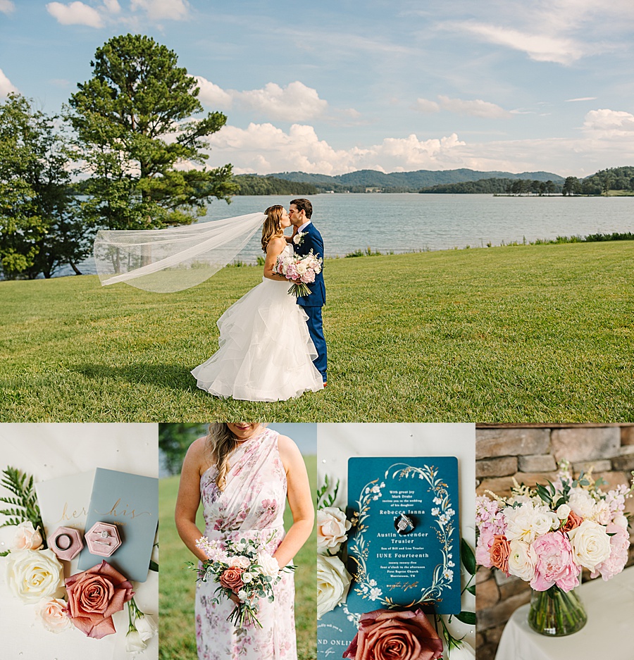 lakefront wedding in Morristown in dusty rose and soft greens