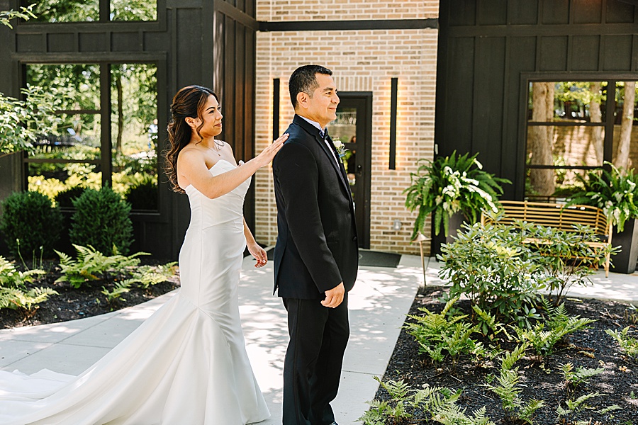 bride and father first look before wedding day at Nichols Heir in Sevierville TN