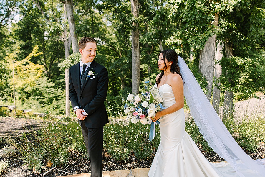 groom seeing bride for first time on wedding day