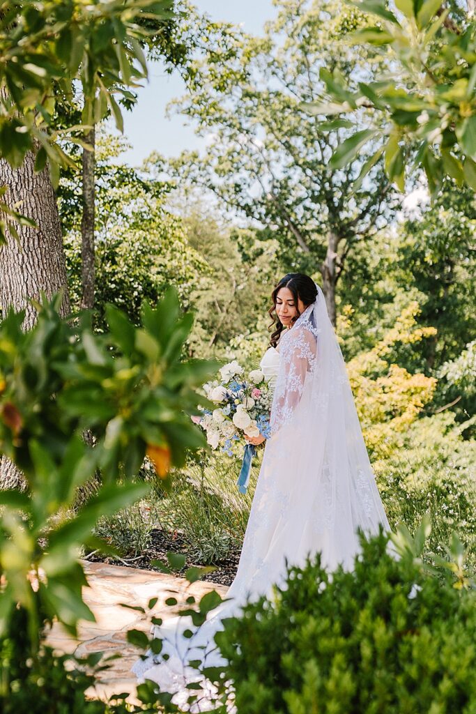 Bridal portrait in secret garden at Nichols Heir in Sevierville TN
