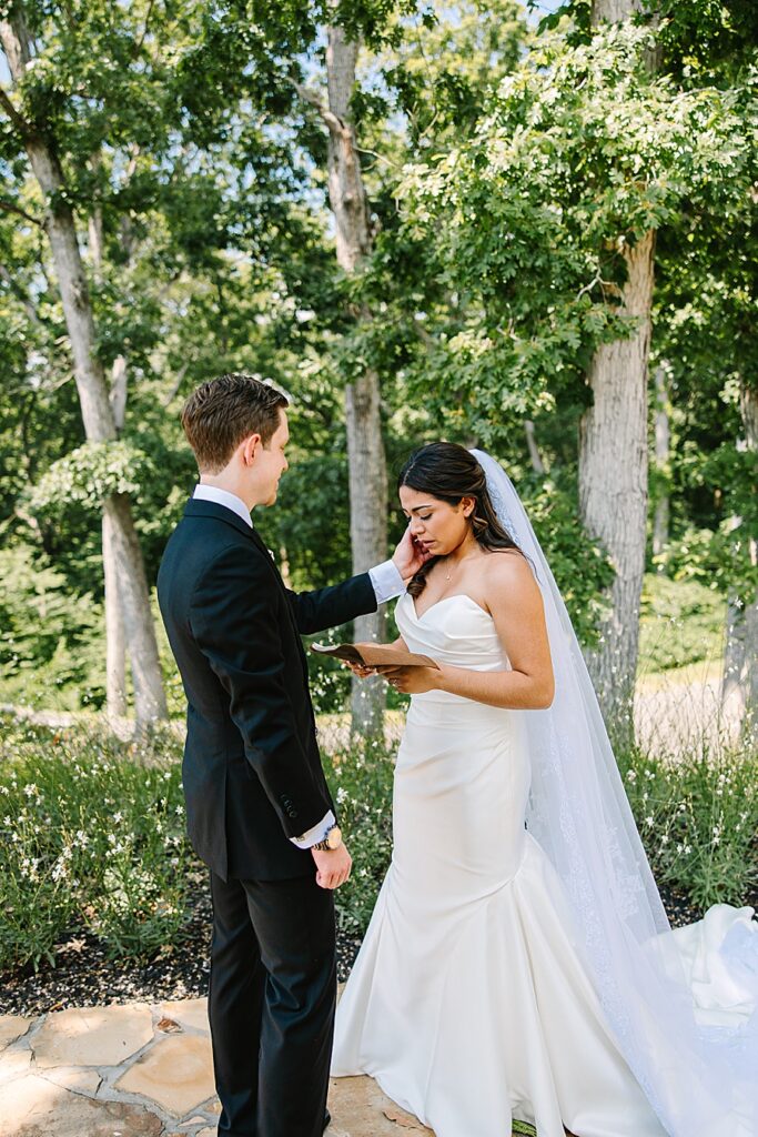 Bride and groom exchanging private vows before wedding at the Glass House at Nichols Heir in Sevierville TN