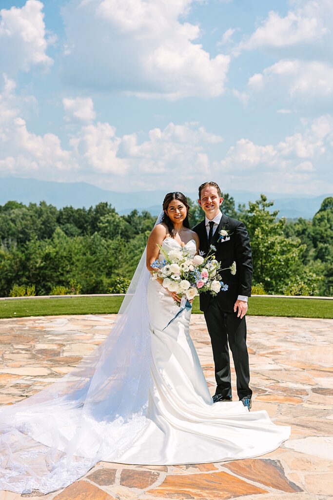 Bride and groom at secret garden ceremony site at Nichols Heir in Sevierville TN