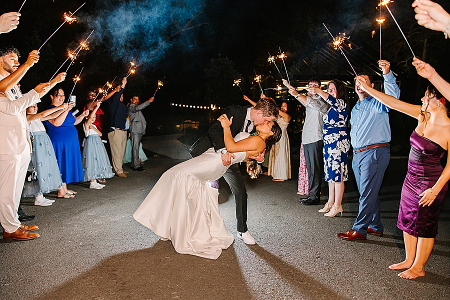 sparkler send-off at wedding at glass house at Nichols Heir